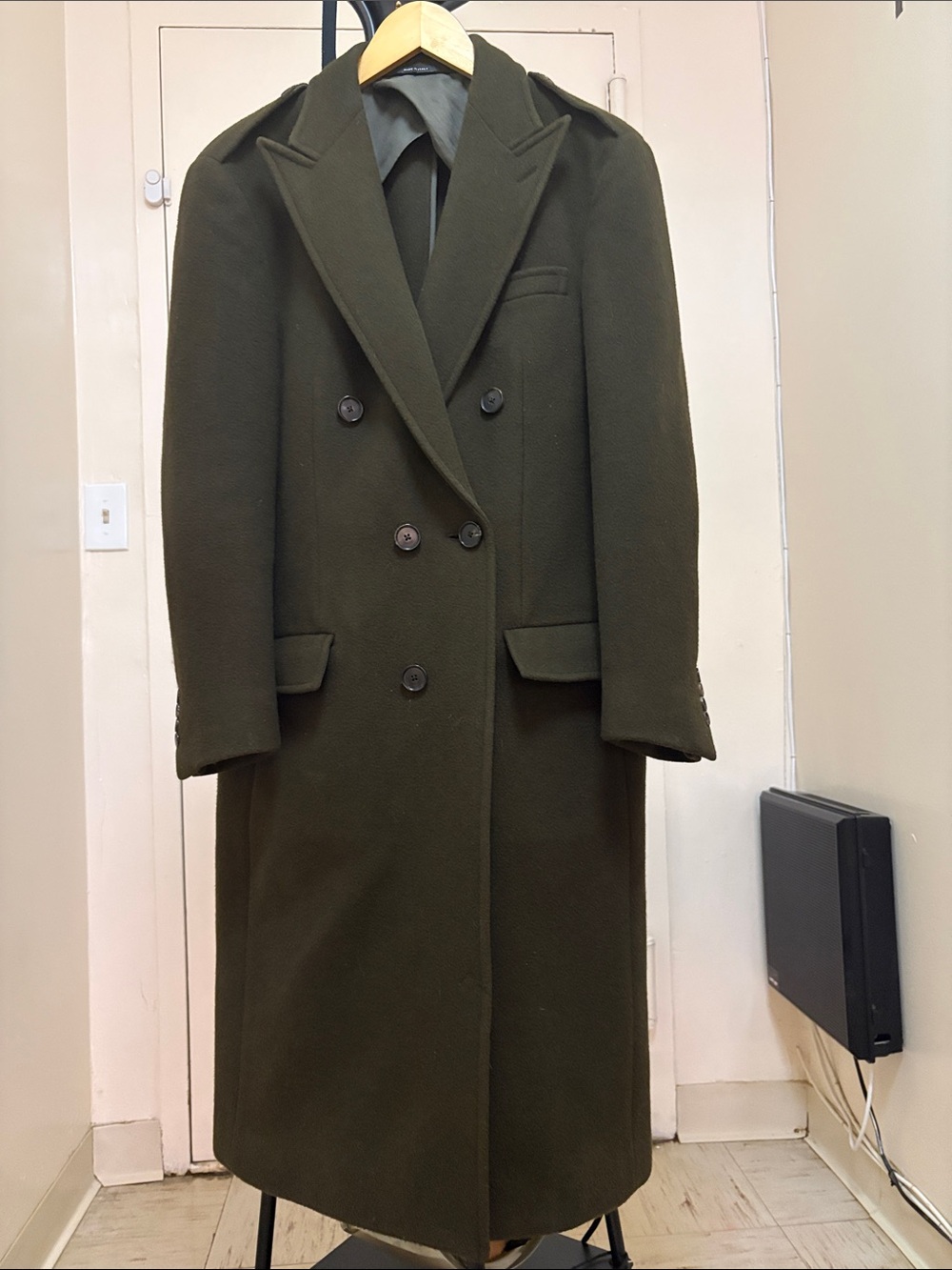 Ralph Lauren Men's Double-Breasted Olive Green Long Coat Size 42R